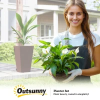 Outsunny Set of 3 Tall Planters with Drainage Hole, 24" Outdoor Flower Plant Pots, Indoor Planters for Porch, Front Door, Entryway, Patio and Deck, Brown(m-9)