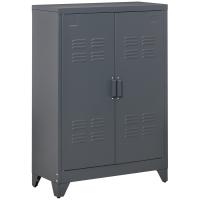 HOMCOM Industrial Storage Cabinet, Steel Garage Cabinet with Double Doors and Adjustable Shelves, Gray