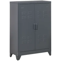 HOMCOM Industrial Storage Cabinet, Steel Garage Cabinet with Double Doors and Adjustable Shelves, Gray(m-1)