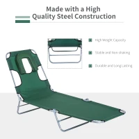 Outsunny Outdoor Lounge Chair, Adjustable Folding Chaise Lounge with Face Cavity, Tanning Chair Sun Lounger Bed Recliner, Green(m-6)
