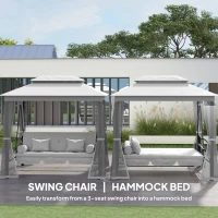 Outsunny 3 Person Outdoor Patio Daybed, 3 in 1 Canopy Gazebo Swing Chair Garden Hammock with Mesh Mosquito and Sun Shade, Grey(m-4)