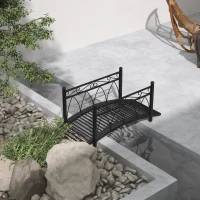 Outsunny 3.3' Metal Arch Zen Garden Pond Bridg with Safety Siderails for Stream, Fish Pond, Black(m-2)