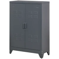 HOMCOM Industrial Storage Cabinet, Steel Garage Cabinet with Double Doors and Adjustable Shelves, Gray(m-11)