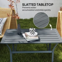 Outsunny Outdoor Side Table with Slatted Tabletop, Metal Patio Coffee Table for Garden, Balcony, Dark Grey(m-4)