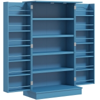HOMCOM Freestanding Kitchen Pantry Cabinet, Kitchen Cabinet with 12 Door Shelves, Double Doors, 5-tier Shelving, Blue