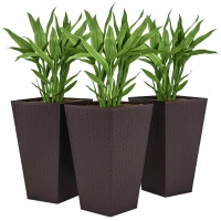 Outsunny Set of 3 Tall Planters with Drainage Hole, 24" Outdoor Flower Plant Pots, Indoor Planters for Porch, Front Door, Entryway, Patio and Deck, Brown(m-11)