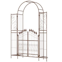 Outsunny 7' Metal Garden Arbor, Garden Arch with Gate, Fleur De Lis Motif, Latching Doors, Planter Shelves for Climbing Vines, Ceremony, Weddings, Party, Garden, Backyard, Lawn, Brown(m-11)
