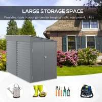 Outsunny 4.6' x 9' Outdoor Storage Shed, Lean to Metal Shed with Foundation Kit, Lockable Doors and Gloves for Patio, Lawn, Gray(m-4)