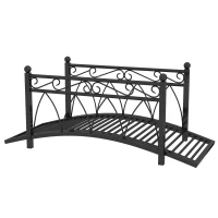 Outsunny 3.3' Metal Arch Zen Garden Pond Bridg with Safety Siderails for Stream, Fish Pond, Black(m-11)