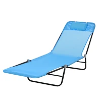 Outsunny Folding Chaise Lounge Chair, Pool Sun Tanning Chair, Outdoor Lounge Chair with Reclining Back, Breathable Mesh Seat, Headrest for Beach, Yard, Patio, Blue(m-11)