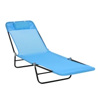 Outsunny Folding Chaise Lounge Chair, Pool Sun Tanning Chair, Outdoor Lounge Chair with Reclining Back, Breathable Mesh Seat, Headrest for Beach, Yard, Patio, Blue(m-1)