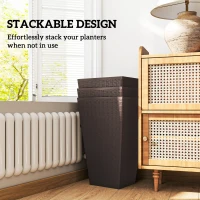 Outsunny Set of 3 Tall Planters with Drainage Hole, 24" Outdoor Flower Plant Pots, Indoor Planters for Porch, Front Door, Entryway, Patio and Deck, Brown(m-7)