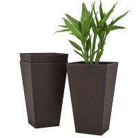 Outsunny Set of 3 Tall Planters with Drainage Hole, 24" Outdoor Flower Plant Pots, Indoor Planters for Porch, Front Door, Entryway, Patio and Deck, Brown