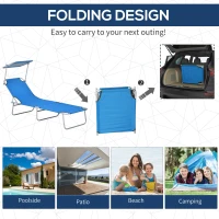 Outsunny Outdoor Pool Chaise Lounge Chair, Folding Tanning Chair with Sun Shade, Blue(m-5)