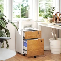 HOMCOM 2 Drawer Small Filing Cabinet Lockable Office Storage Cabinet with Hanging Bars for A4 Letter White Nature Wood(m-8)