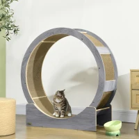 PawHut 36" Cat Wheel for Indoor Cats with Brake, Scratching Pads, Grey(m-8)