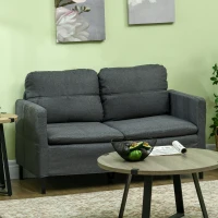 HOMCOM 53" 2 Seat Sofa, Upholstered Two Seater Couch with Sturdy Steel Legs for Bedroom, Living Room, Dark Grey(m-7)