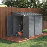 Outsunny 4.6' x 9' Outdoor Storage Shed, Lean to Metal Shed with Foundation Kit, Lockable Doors and Gloves for Patio, Lawn, Gray(m-2)