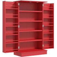 HOMCOM Kitchen Sideboard Cabinet, Large Kitchen Storage Cabinet w/ Double Doors & 5-tier Shelving for Home, Dining Room, Red(m-1)