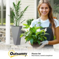 Outsunny Indoor Outdoor Planters Set of 3 MgO Tall Planters Stackable Flower Pots with Drainage Holes for Garden, Balcony, Alt Gray(m-9)