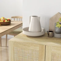 HOMCOM Boho Kitchen Cabinet, Buffet Cabinet with 2 Rattan Doors and Adjustable Shelves for Dining Room, Natural(m-9)