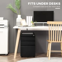Vinsetto 3 Drawer Filing Cabinet, Lockable Office Storage Cabinet on Wheels for Legal, Letter, A4 Files, Black(m-7)