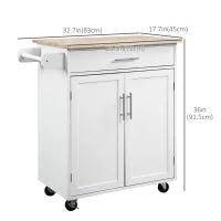 HOMCOM Kitchen Trolley Mobile Kitchen Island on Wheels Serving Cart Wooden Storage w/ Drawer and Towel Bar White(m-3)