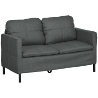 HOMCOM 53" 2 Seat Sofa, Upholstered Two Seater Couch with Sturdy Steel Legs for Bedroom, Living Room, Dark Grey(m-2)