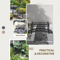 Outsunny 3.3' Metal Arch Zen Garden Pond Bridg with Safety Siderails for Stream, Fish Pond, Black(m-6)