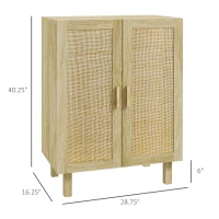HOMCOM Boho Kitchen Cabinet, Buffet Cabinet with 2 Rattan Doors and Adjustable Shelves for Dining Room, Natural(m-3)