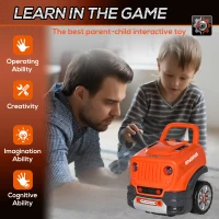 Qaba Kids Truck Engine Toys for Boys Girls 3 4 5 Years Old, Toddlers Construction Educational Repair Car Tool Set with Light and Sound, Orange(m-4)
