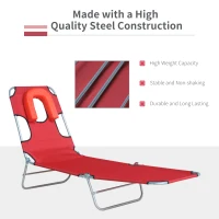 Outsunny Outdoor Lounge Chair, Adjustable Folding Chaise Lounge with Face Cavity, Tanning Chair Sun Lounger Bed Recliner, Red(m-6)