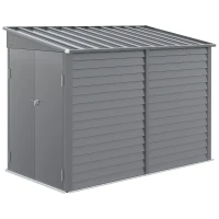 Outsunny 4.6' x 9' Outdoor Storage Shed, Lean to Metal Shed with Foundation Kit, Lockable Doors and Gloves for Patio, Lawn, Gray(m-11)