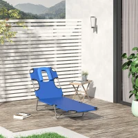 Outsunny Outdoor Lounge Chair, Adjustable Folding Chaise Lounge with Face Cavity, Tanning Chair Sun Lounger Bed Recliner, Blue(m-8)