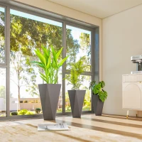 Outsunny Indoor Outdoor Planters Set of 3 MgO Tall Planters Stackable Flower Pots with Drainage Holes for Garden, Balcony, Alt Gray(m-8)