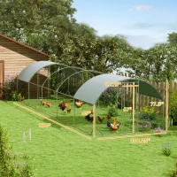 PawHut Large Metal Chicken Coop with Waterproof and Anti-UV Cover for Yard, Outdoor, Duck, Rabbit, 9.2' x 31.2' x 6.5'(m-3)