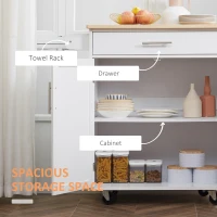 HOMCOM Kitchen Trolley Mobile Kitchen Island on Wheels Serving Cart Wooden Storage w/ Drawer and Towel Bar White(m-4)