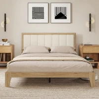 HOMCOM Queen Bed Frame with Headboard Queen Platform Bed Frame with Wooden Slats No Box Spring Needed Easy Assembly Natural(m-10)