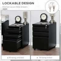 Vinsetto 3 Drawer Filing Cabinet, Lockable Office Storage Cabinet on Wheels for Legal, Letter, A4 Files, Black(m-6)