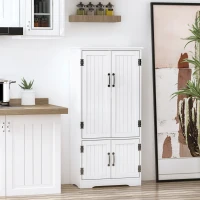 HOMCOM Accent Floor Storage Cabinet Kitchen Pantry with Adjustable Shelves and 2 Lower Doors, White(m-2)