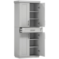 HOMCOM Modern Kitchen Pantry Freestanding Cabinet Cupboard with Doors and Drawer, Adjustable Shelving, Gray