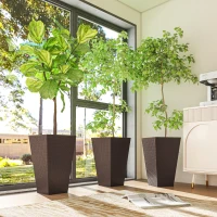 Outsunny Set of 3 Tall Planters with Drainage Hole, 24" Outdoor Flower Plant Pots, Indoor Planters for Porch, Front Door, Entryway, Patio and Deck, Brown(m-8)