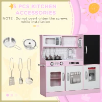 Qaba Pretend Play Kitchen, Kids Kitchen Playset with Play Phone, Chalkboard, Towel Rack & Ice Maker for 3-8 Years Pink(m-7)