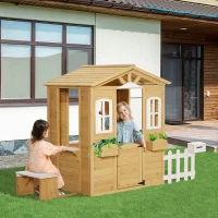 Outsunny Outdoor Playhouse for Kids Wooden Cottage with Working Doors Windows & Mailbox, Pretend Play House for Age 3-6 Years(m-10)