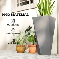 Outsunny Indoor Outdoor Planters Set of 3 MgO Tall Planters Stackable Flower Pots with Drainage Holes for Garden, Balcony, Alt Gray(m-7)