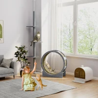 PawHut 36" Cat Wheel for Indoor Cats with Brake, Scratching Pads, Grey(m-10)