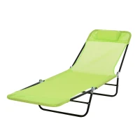 Outsunny Folding Chaise Lounge Chair, Pool Sun Tanning Chair, Outdoor Lounge Chair with Reclining Back, Breathable Mesh Seat, Headrest for Beach, Yard, Patio, Green(m-11)