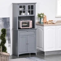 HOMCOM Elegant Buffet with Hutch, Kitchen Pantry Storage Cabinet with Framed Glass Door Drawer and Microwave Space, Gray(m-12)
