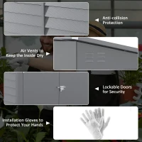 Outsunny 4.6' x 9' Outdoor Storage Shed, Lean to Metal Shed with Foundation Kit, Lockable Doors and Gloves for Patio, Lawn, Gray(m-7)