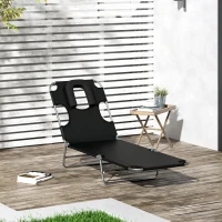 Outsunny Outdoor Lounge Chair, Adjustable Folding Chaise Lounge with Face Cavity, Tanning Chair Sun Lounger Bed Recliner, Black(m-1)